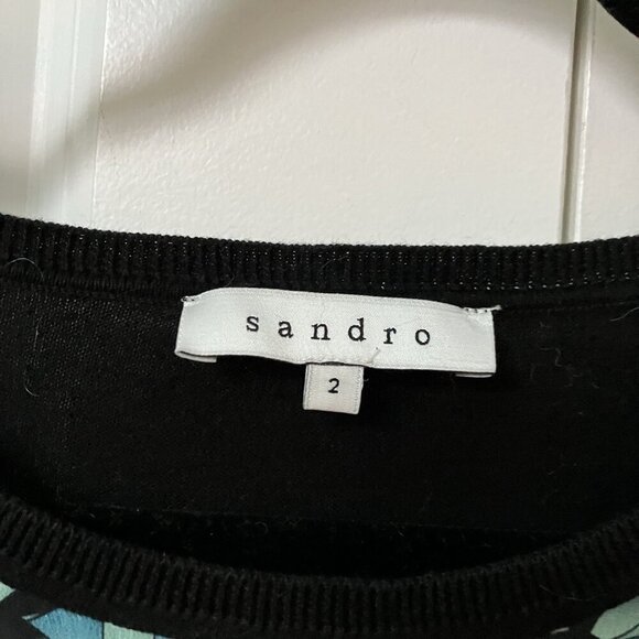 Sandro Top Womens‎ 2 Silk Front Geometric Long Sleeve Blue Black - Picture 4 of 7